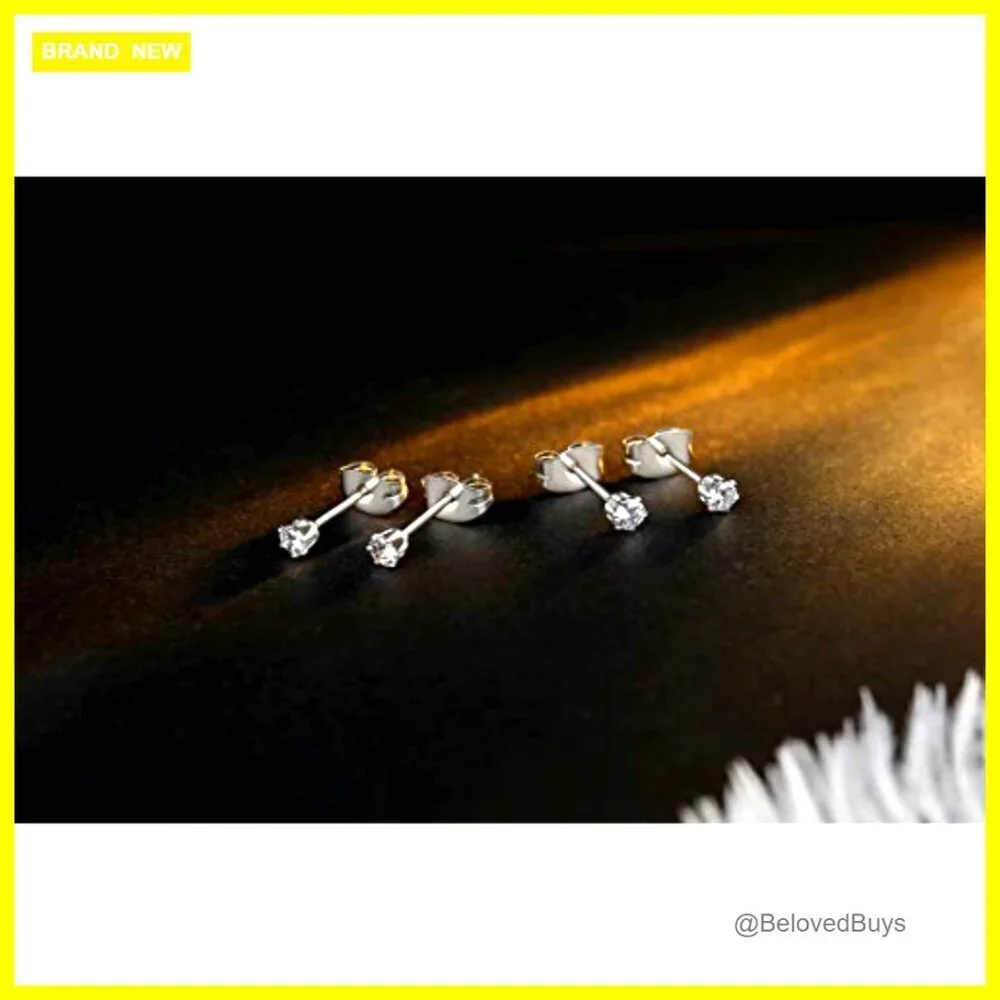 10 Pairs Surgical Steel Hypoallergenic Stud Earrings, CZ Set